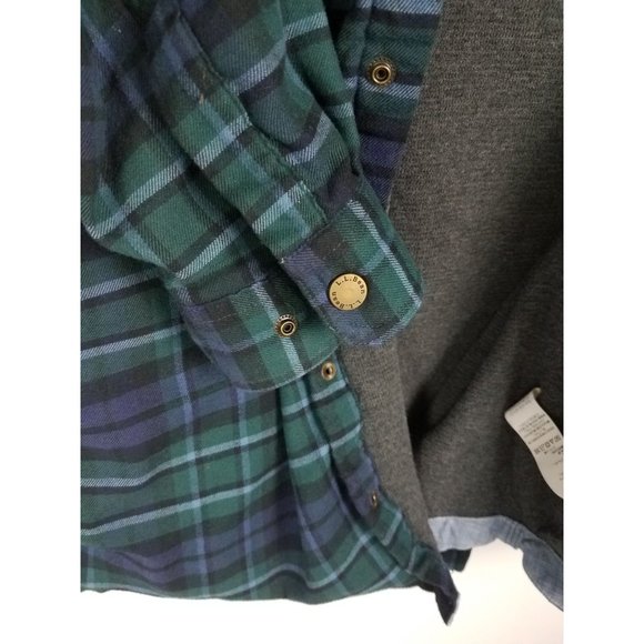 L.L.Bean Men's Sz. M Navy & Green Flannel Snap Front Shirt Jacket - Picture 5 of 7